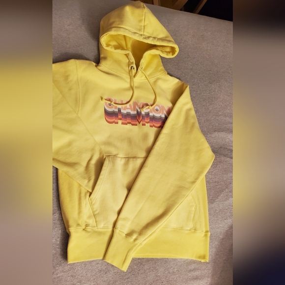 CHAMPION yellow hooded SWEATSHIRT size S - Picture 6 of 9